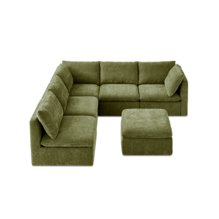 Macy 6 Seats Modular Sectional Sofa with Fully Removable Covers, Large Storage (Moss Green Chenille)