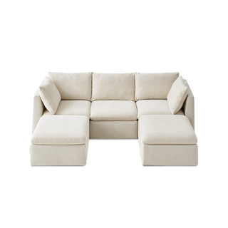 Macy 5 Seats Modular Sectional Sofa with Fully Removable Covers, Large Storage (Alpine Beige Chenille)