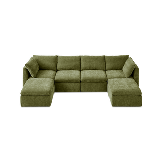 Macy 6 Seats Modular Sectional Sofa with Fully Removable Covers, Large Storage (Moss Green Chenille)