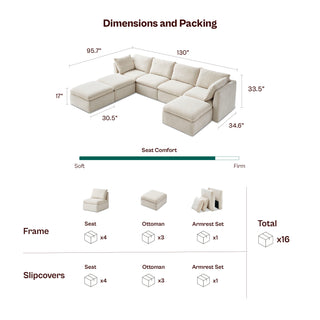 Macy 7 Seats Modular Sectional Sofa with Fully Removable Covers, Large Storage (Ochre Yellow Chenille)