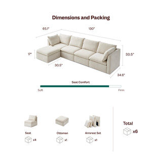 Macy 5 Seats Modular Sectional Sofa with Fully Removable Covers, Large Storage (Navy Blue Chenille)