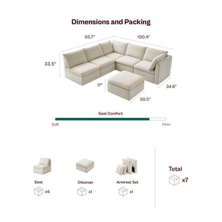 Macy 6 Seats Modular Sectional Sofa with Fully Removable Covers, Large Storage (Moss Green Chenille)