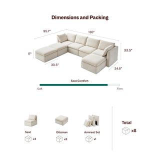 Macy 7 Seats Modular Sectional Sofa with Fully Removable Covers, Large Storage (Moss Green Chenille)
