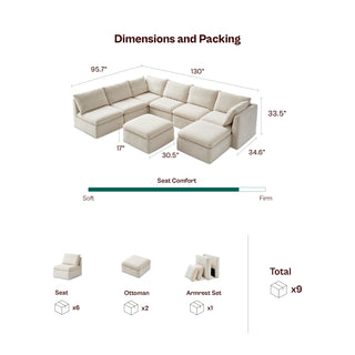 Macy 8 Seats Modular Sectional Sofa with Fully Removable Covers, Large Storage (Navy Blue Chenille)