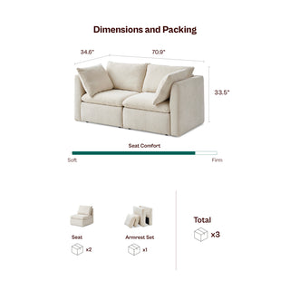 Macy Loveseat Modular Sectional Sofa with Fully Removable Covers, Large Storage (Moss Green Chenille)