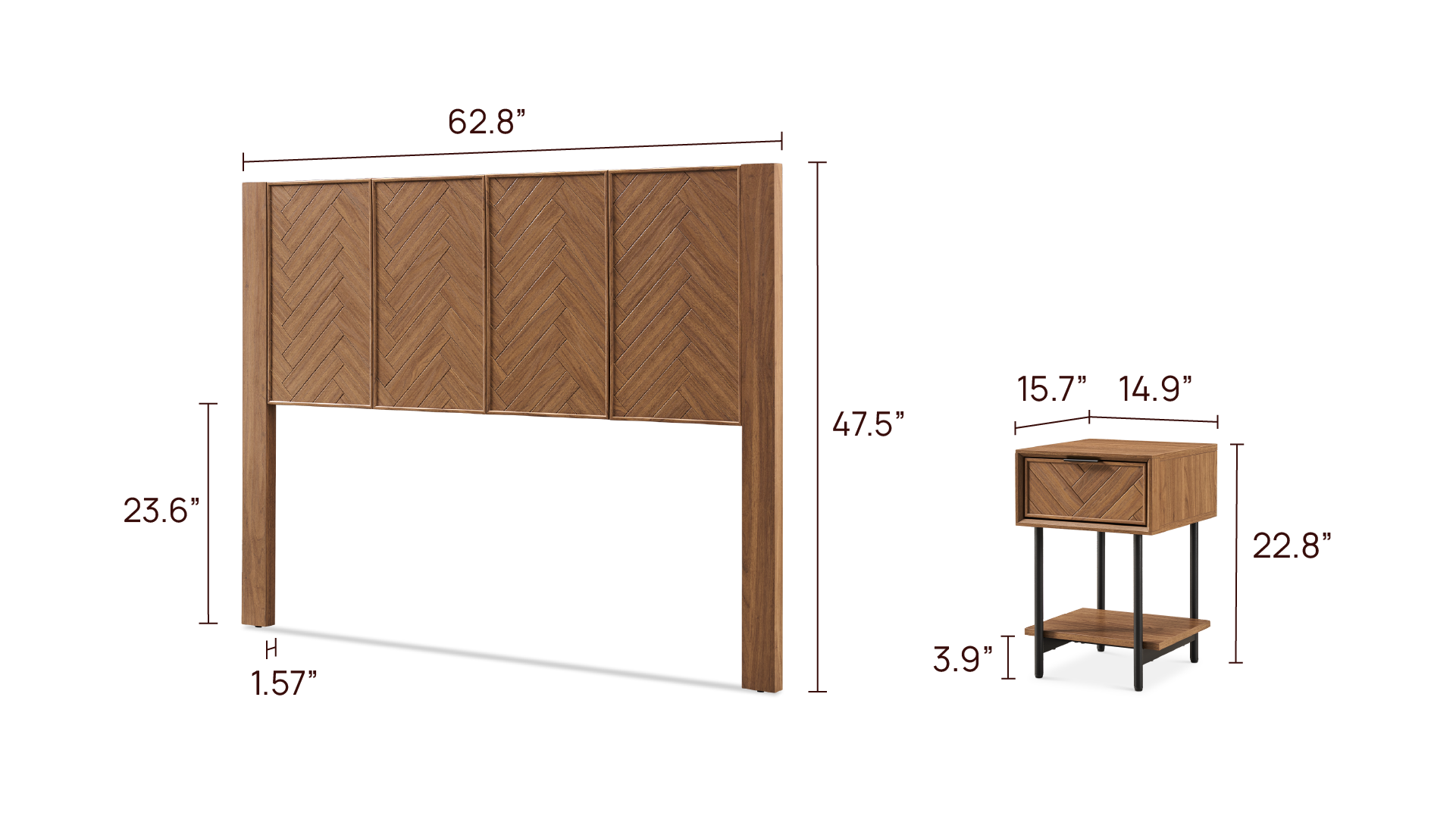 Axis 3-Piece Bedroom Set (Queen Headboard, 15 Nightstands)