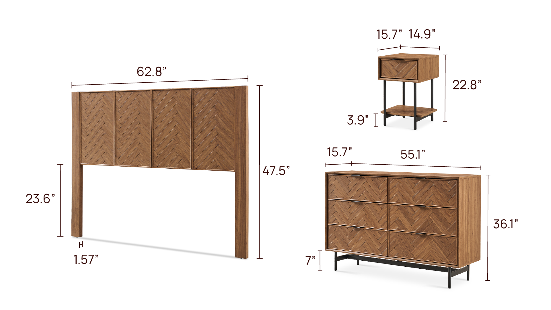 Axis 4-Piece Bedroom Set - Queen + 15" Nightstands + Dresser