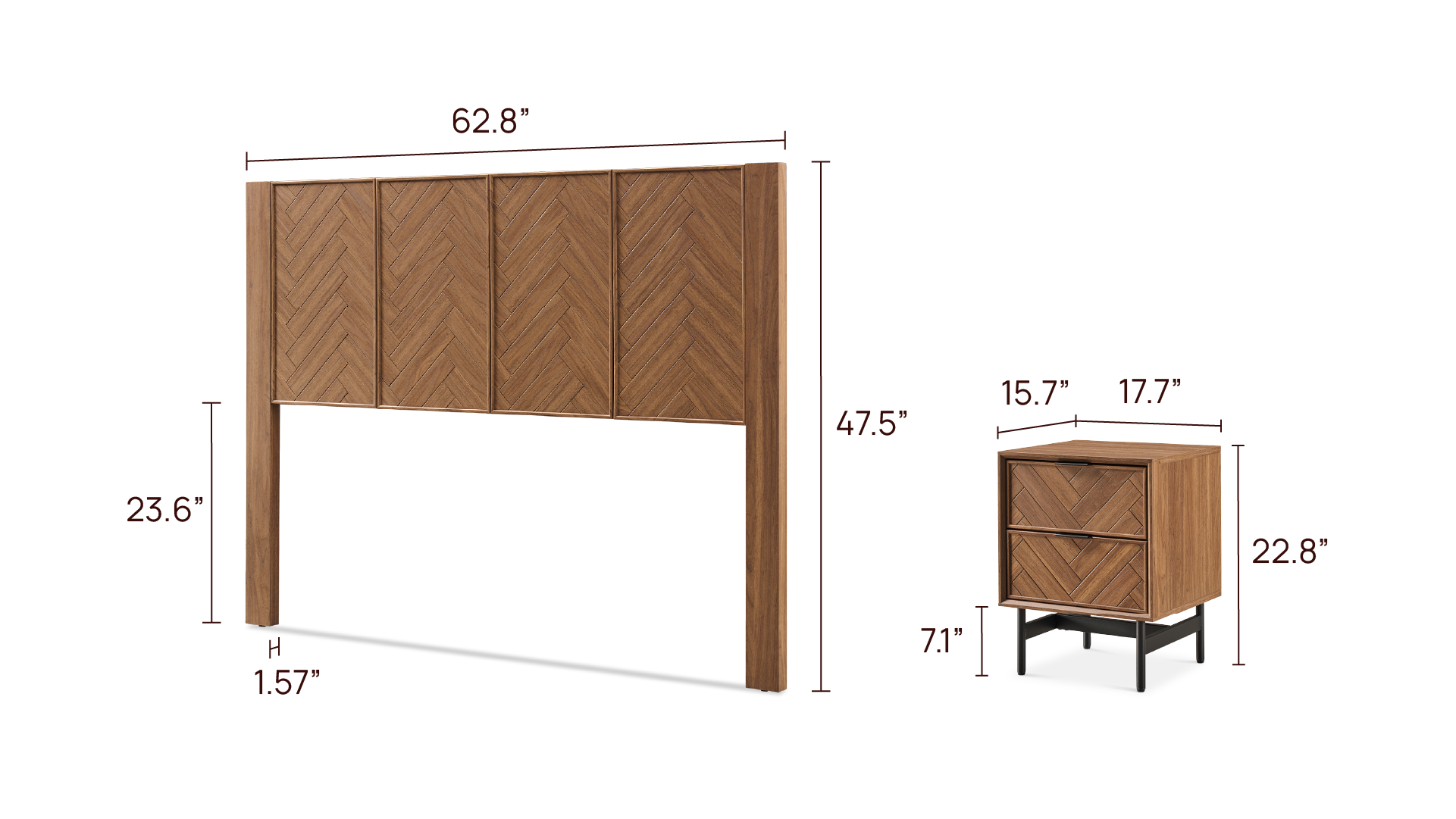 Axis 3-Piece Bedroom Set (Queen Headboard, 17 Nightstands)