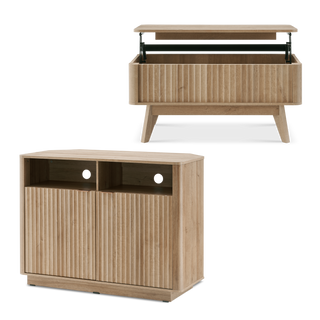 Brooklyn Corner TV Stand + Lift-top Coffee Table, Golden Oak Set