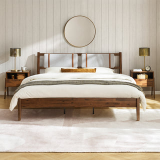 [Test] Ted Bed with Removable Upholstered Headboard Cushions & Nightstands with Charging Ports (Pair)