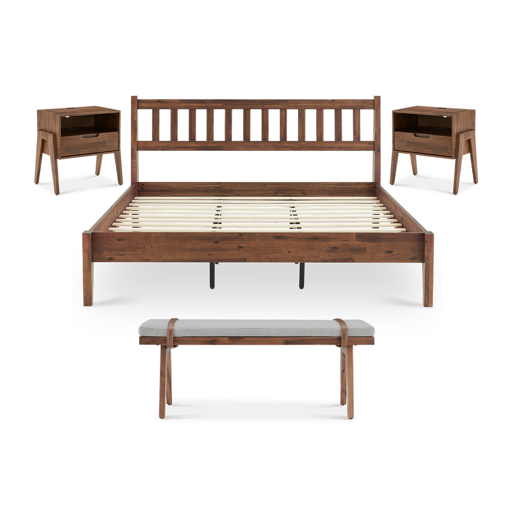 Ted Bed (King), Bench & Nightstands with Charging Ports (Pair) – Mopio