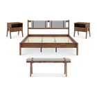 Ted Bed with Removable Upholstered Headboard Cushions (King), Bench & Nightstands with Charging Ports (Pair)