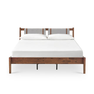 Ted Bed (King), Solid Acacia Wood Platform Bed with Removable Upholstered Headboard Cushions