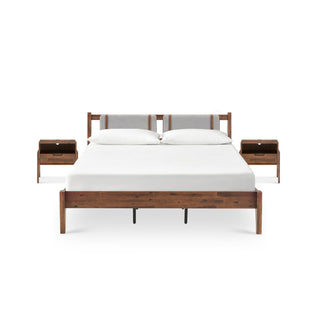 Ted Bed with Removable Upholstered Headboard Cushions (King) & Nightstands with Charging Ports (Pair)