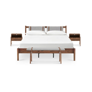 Ted Bed with Removable Upholstered Headboard Cushions (King), Bench & Nightstands with Charging Ports (Pair)