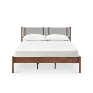 Ted Bed (Queen), Solid Acacia Wood Platform Bed with Removable Upholstered Headboard Cushions