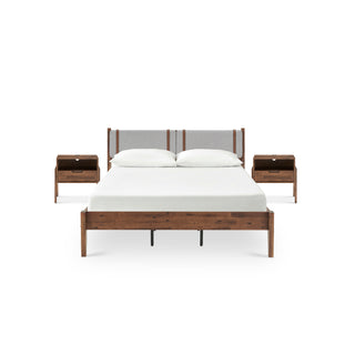 Ted Bed with Removable Upholstered Headboard Cushions (Queen) & Nightstands with Charging Ports (Pair)