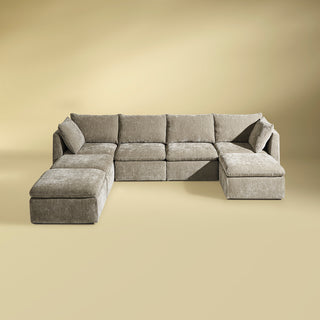 Macy 7 Seats Modular Sectional Sofa with Fully Removable Covers, Large Storage (Keystone Gray Chenille)