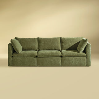 Macy 3 Seater Modular Sectional Sofa with Fully Removable Covers, Large Storage (Moss Green Chenille)