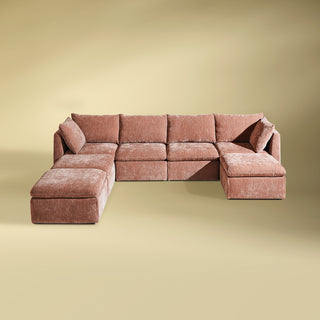 Macy 7 Seats Modular Sectional Sofa with Fully Removable Covers, Large Storage (Rusty Peach Red Chenille)