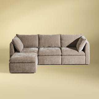 Macy 4 Seats Modular Sectional Sofa with Fully Removable Covers, Large Storage (Taupe Chenille)