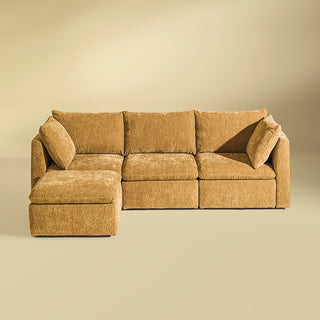 Macy 4 Seats Modular Sectional Sofa with Fully Removable Covers, Large Storage (Ochre Yellow Chenille)