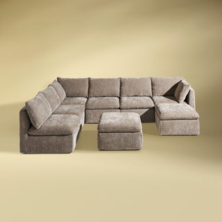 Macy 8 Seats Modular Sectional Sofa with Fully Removable Covers, Large Storage (Taupe Chenille)
