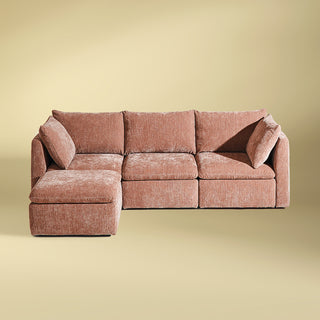 Macy 4 Seats Modular Sectional Sofa with Fully Removable Covers, Large Storage (Rusty Peach Red Chenille)