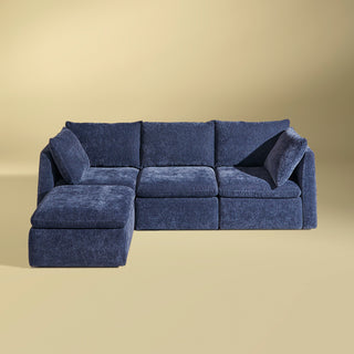 Macy 4 Seats Modular Sectional Sofa with Fully Removable Covers, Large Storage (Navy Blue Chenille)