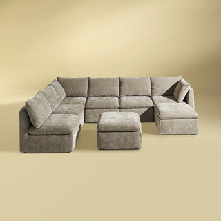 Macy 8 Seats Modular Sectional Sofa with Fully Removable Covers, Large Storage (Keystone Gray Chenille)