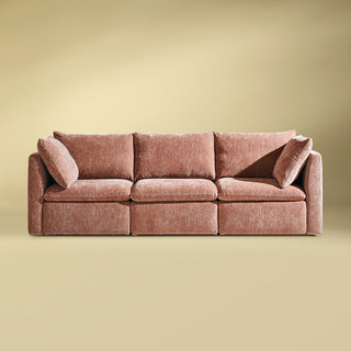Macy 3 Seater Modular Sectional Sofa with Fully Removable Covers, Large Storage (Rusty Peach Red Chenille)