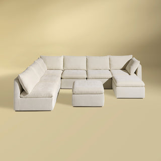 Macy 8 Seats Modular Sectional Sofa with Fully Removable Covers, Large Storage (Alpine Beige Chenille)