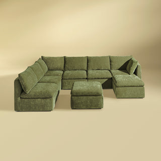 Macy 8 Seats Modular Sectional Sofa with Fully Removable Covers, Large Storage (Moss Green Chenille)