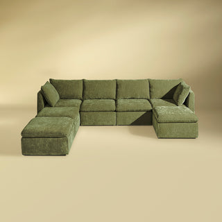 Macy 7 Seats Modular Sectional Sofa with Fully Removable Covers, Large Storage (Moss Green Chenille)