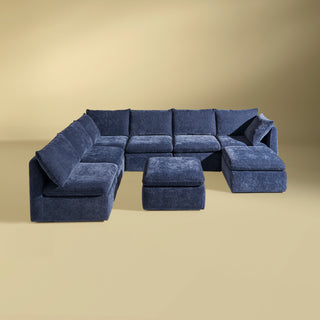 Macy 8 Seats Modular Sectional Sofa with Fully Removable Covers, Large Storage (Navy Blue Chenille)