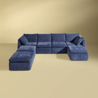 Macy 7 Seats Modular Sectional Sofa with Fully Removable Covers, Large Storage (Navy Blue Chenille)