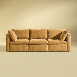 Macy 3 Seater Modular Sectional Sofa with Fully Removable Covers, Large Storage (Ochre Yellow Chenille)