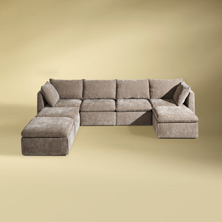 Macy 7 Seats Modular Sectional Sofa with Fully Removable Covers, Large Storage (Taupe Chenille)