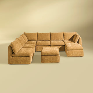 Macy 8 Seats Modular Sectional Sofa with Fully Removable Covers, Large Storage (Ochre Yellow Chenille)