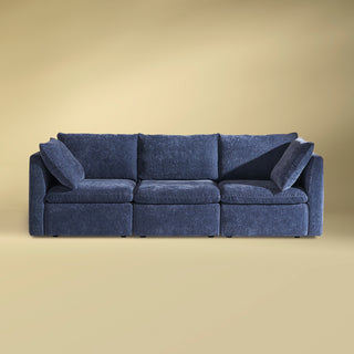 Macy 3 Seater Modular Sectional Sofa with Fully Removable Covers, Large Storage (Navy Blue Chenille)