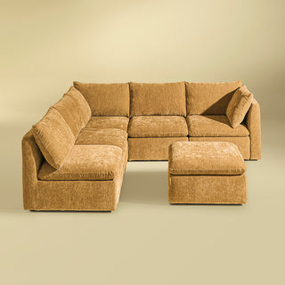 Macy 6 Seats Modular Sectional Sofa with Fully Removable Covers, Large Storage (Ochre Yellow Chenille)