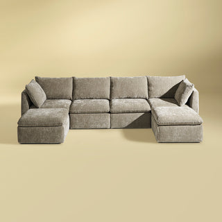 Macy 6 Seats Modular Sectional Sofa with Fully Removable Covers, Large Storage (Keystone Gray Chenille)