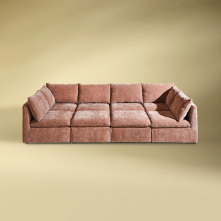 Macy Pit-sectional Sofa, Rusty Peach Red Chenille