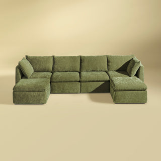 Macy 6 Seats Modular Sectional Sofa with Fully Removable Covers, Large Storage (Moss Green Chenille)