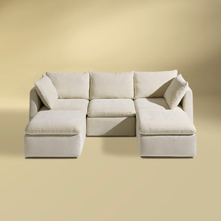 Macy 5 Seats Modular Sectional Sofa with Fully Removable Covers, Large Storage (Alpine Beige Chenille)