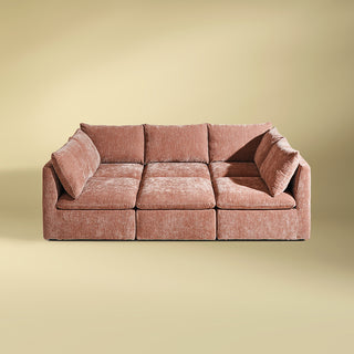 Macy Pit-sectional Sofa, Rusty Peach Red Chenille