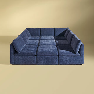 Macy Pit-sectional Sofa, Navy Blue Chenille