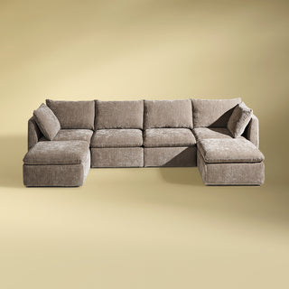 Macy 6 Seats Modular Sectional Sofa with Fully Removable Covers, Large Storage (Taupe Chenille)