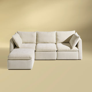 Macy 4 Seats Modular Sectional Sofa with Fully Removable Covers, Large Storage (Alpine Beige Chenille)