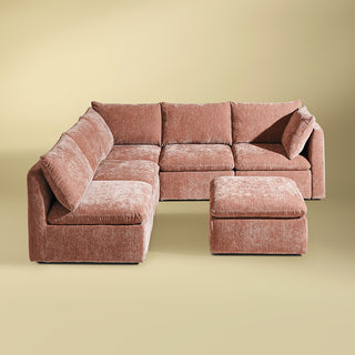 Macy 6 Seats Modular Sectional Sofa with Fully Removable Covers, Large Storage (Rusty Peach Red Chenille)